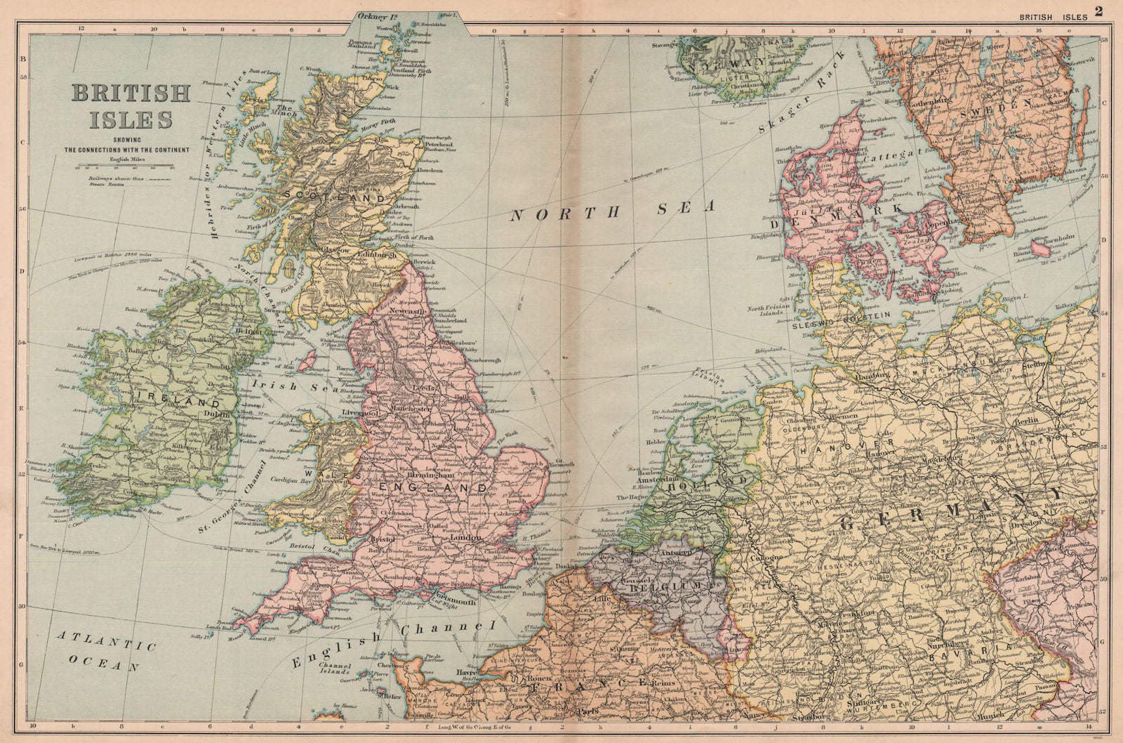 BRITISH ISLES/NW EUROPE Continental connections. Steamship routes.BACON 1901 map